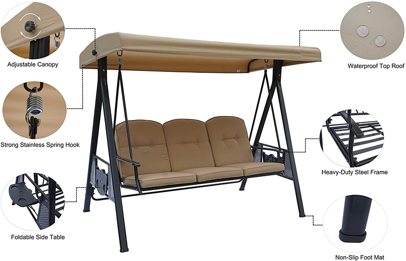 Luxury Outdoor Swing with Canopy - 3 Seater