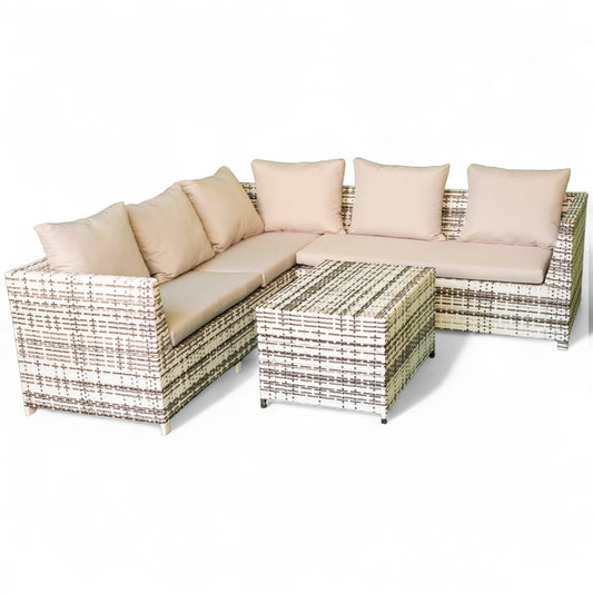 Leo Corner Set – L-Shaped Elegance in Black & White Rattan