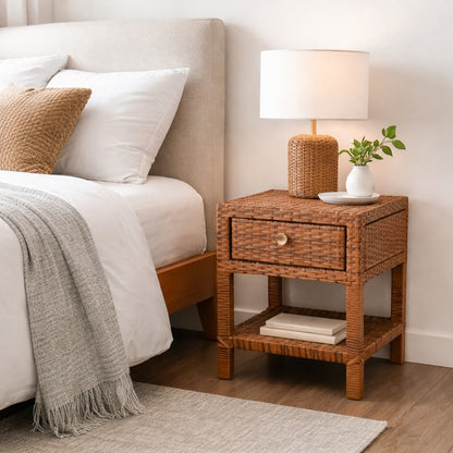 IKEA Nightstand - Elegance inspired by nature, crafted from hand-woven synthetic rattan.