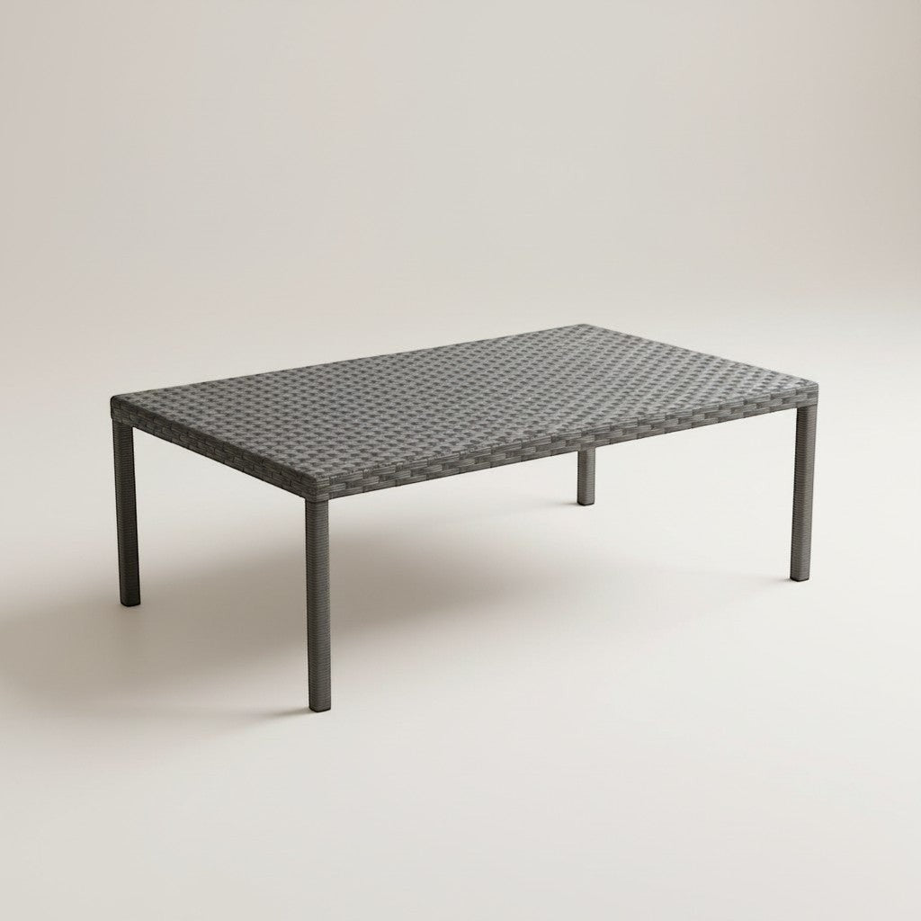 Gardenia Furniture Elite Table, dark grey synthetic rattan coffee table with metal frame, ideal for outdoor use.