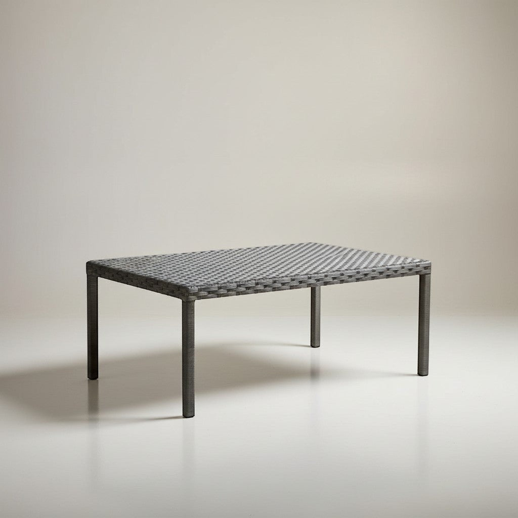 Gardenia Furniture Elite Table, dark brown synthetic rattan with a woven pattern, metal frame, rectangular outdoor coffee table.