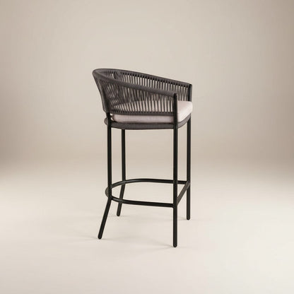 Gardenia Furniture Lina Bar Chair in dark grey synthetic rope with black steel frame and removable cushion.