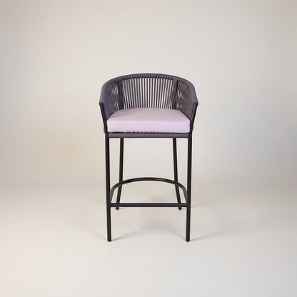 Gardenia Furniture Lina bar chair with grey rope weave and light pink cushion. Powder-coated steel frame.