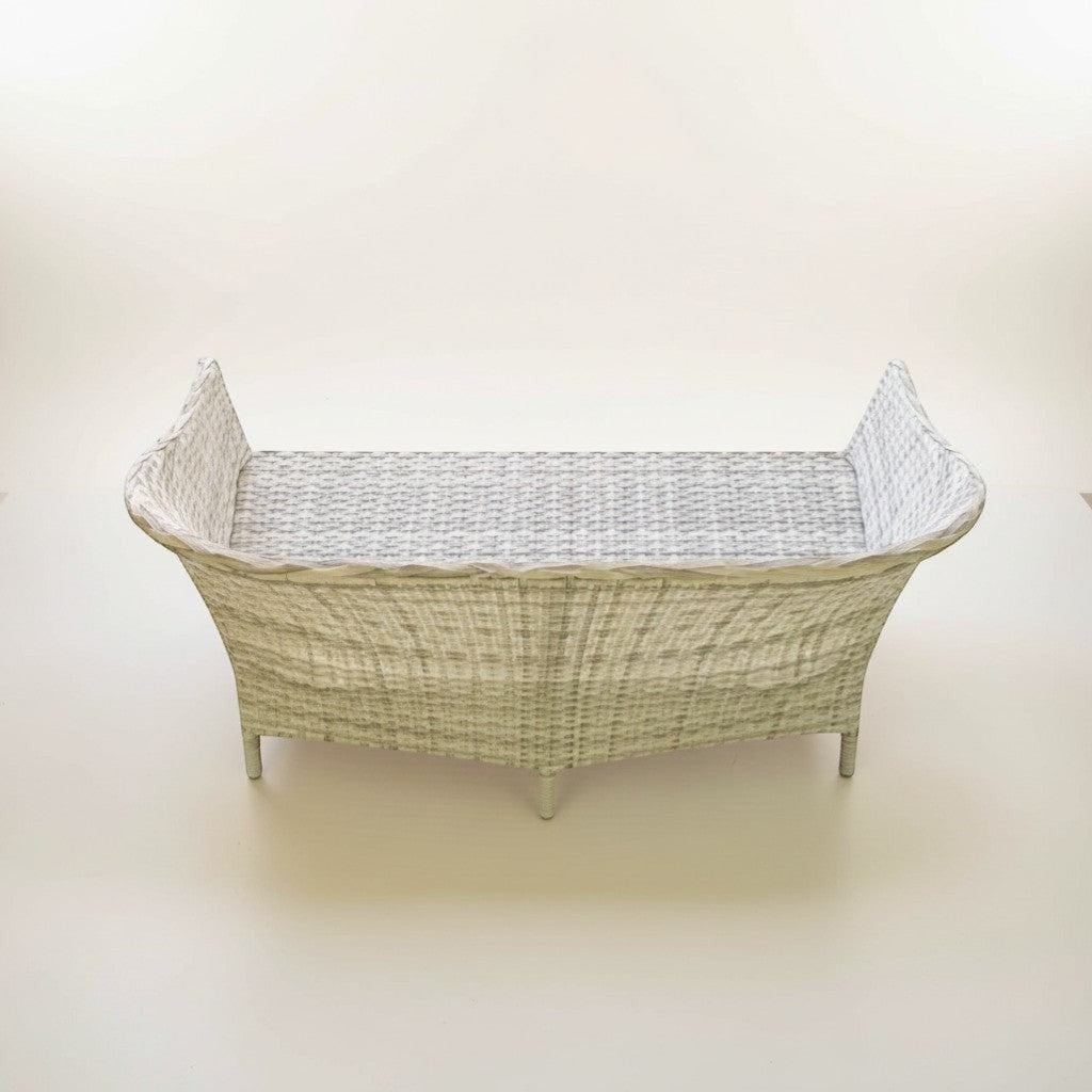 Gardenia Furniture white and grey rattan sofa with steel frame, ideal for gardens or balconies.