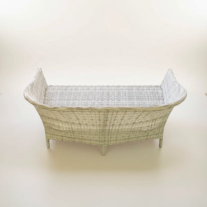 Gardenia Furniture white and grey rattan sofa with steel frame, ideal for gardens or balconies.